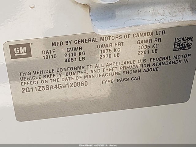 Chevrolet IMPALA LS 2016 2G11Z5SA4G9120860 Image 9