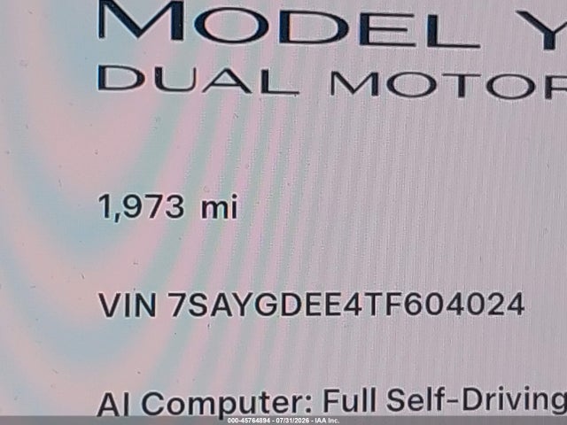 7SAYGDEE4TF604024 Tesla Model Y All-wheel Drive/long Range Launch Series/premium All-wheel Drive