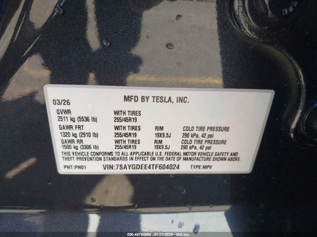 7SAYGDEE4TF604024 Tesla Model Y All-wheel Drive/long Range Launch Series/premium All-wheel Drive