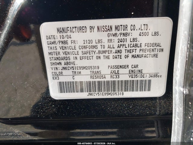 Продажа на аукционе авто 2005 Infiniti G35, vin: JNKCV51E95M205319, номер лота: 45764903