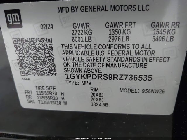45764923 :رقم المزاد ، 1GYKPDRS9RZ736535 vin ، 2024 Cadillac Xt6 Awd Premium Luxury مزاد بيع