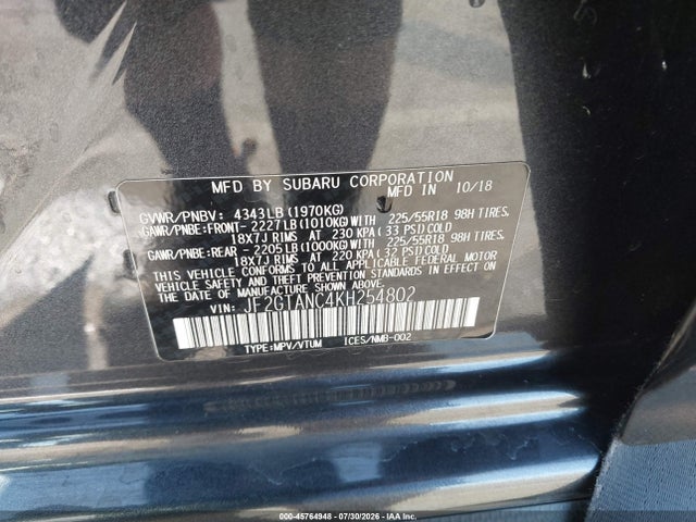 Продажа на аукционе авто 2019 Subaru Crosstrek 2.0i Limited, vin: JF2GTANC4KH254802, номер лота: 45764948