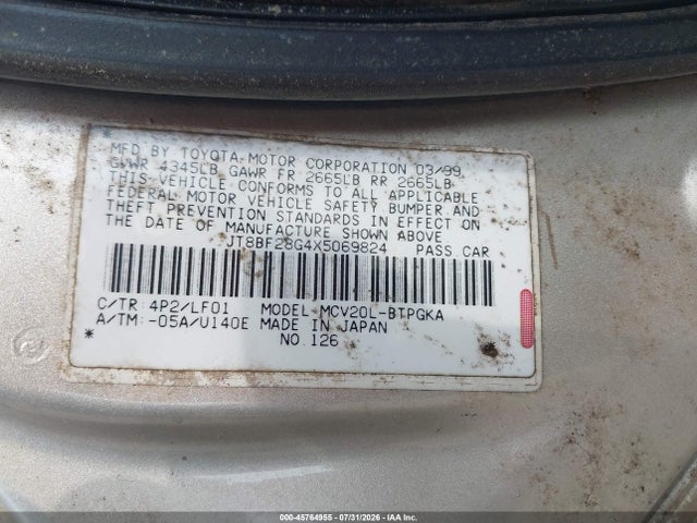 Aukcja sprzedaży 1999 Lexus Es 300, vin: JT8BF28G4X5069824, numer aukcji: 45764955