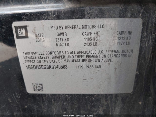 2010 Cadillac Cts Luxury მანქანა იყიდება აუქციონზე, vin: 1G6DH5EG0A0140583, აუქციონის ნომერი: 45764968