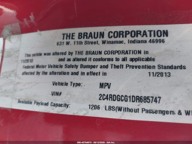 Продаж на аукціоні авто 2013 Dodge Grand Caravan Sxt, vin: 2C4RDGCG1DR685747, номер лоту: 45764970
