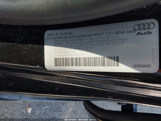 2013 Audi A7 3.0t Premium მანქანა იყიდება აუქციონზე, vin: WAUYGAFC4DN024362, აუქციონის ნომერი: 45764972