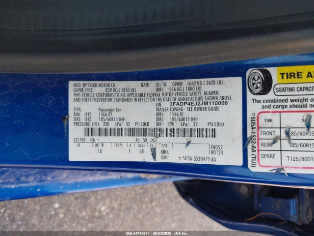 Продаж на аукціоні авто 2018 Ford Fiesta Se, vin: 3FADP4EJ2JM110008, номер лоту: 45764981