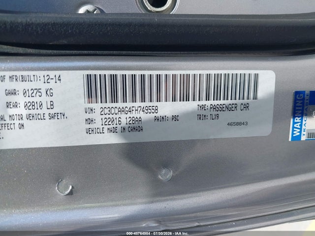 Aukcja sprzedaży 2015 Chrysler 300 Limited, vin: 2C3CCAAG4FH749558, numer aukcji: 45764984