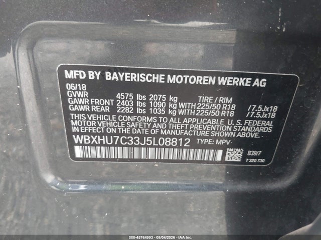 Aukcja sprzedaży 2018 Bmw X1 Sdrive28i, vin: WBXHU7C33J5L08812, numer aukcji: 45764993