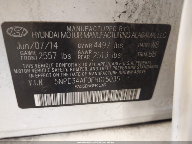 Aukcja sprzedaży 2015 Hyundai Sonata Limited, vin: 5NPE34AF0FH015035, numer aukcji: 45765019