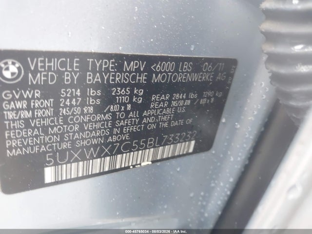 Aukcja sprzedaży 2011 Bmw X3 Xdrive35i, vin: 5UXWX7C55BL733232, numer aukcji: 45765034