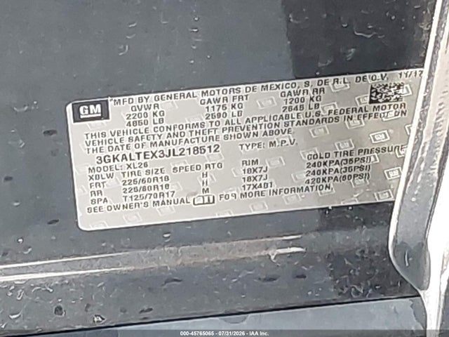 Aukcja sprzedaży 2018 Gmc Terrain Sle, vin: 3GKALTEX3JL218512, numer aukcji: 45765065