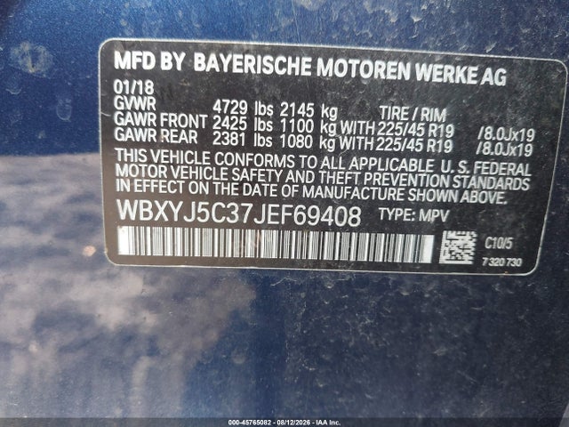 Aukcja sprzedaży 2018 Bmw X2 Xdrive28i, vin: WBXYJ5C37JEF69408, numer aukcji: 45765082