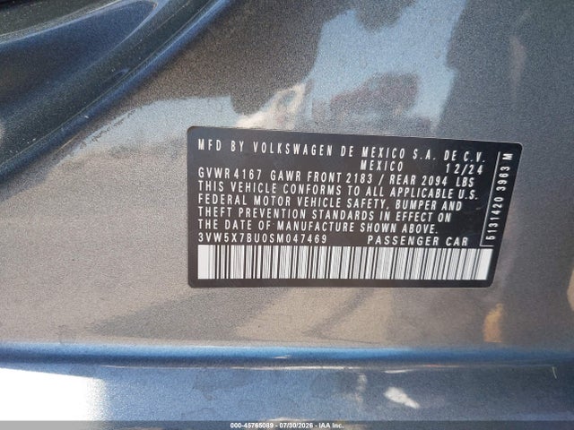 Aukcja sprzedaży 2025 Volkswagen Jetta 1.5t S, vin: 3VW5X7BU0SM047469, numer aukcji: 45765089