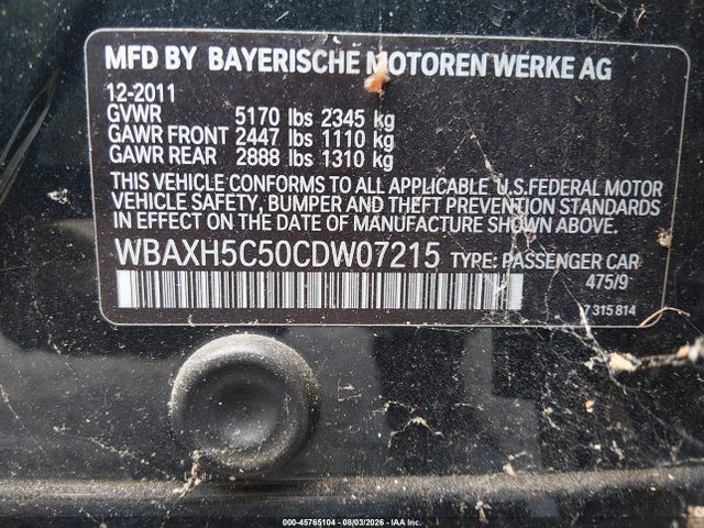 Aukcja sprzedaży 2012 Bmw 528i Xdrive, vin: WBAXH5C50CDW07215, numer aukcji: 45765104