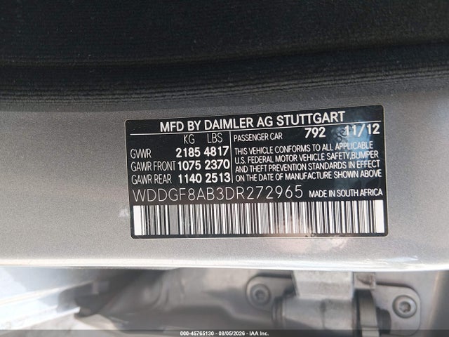 Auction sale of the 2013 Mercedes-benz C 300 Sport 4matic, vin: WDDGF8AB3DR272965, lot number: 45765130