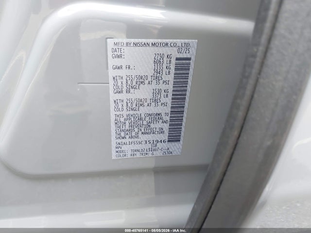 2025 Infiniti Qx60 Luxe Awd მანქანა იყიდება აუქციონზე, vin: 5N1AL1FS5SC351946, აუქციონის ნომერი: 45765141