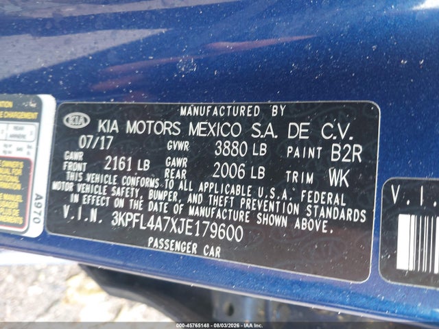 Aukcja sprzedaży 2018 Kia Forte S, vin: 3KPFL4A7XJE179600, numer aukcji: 45765148