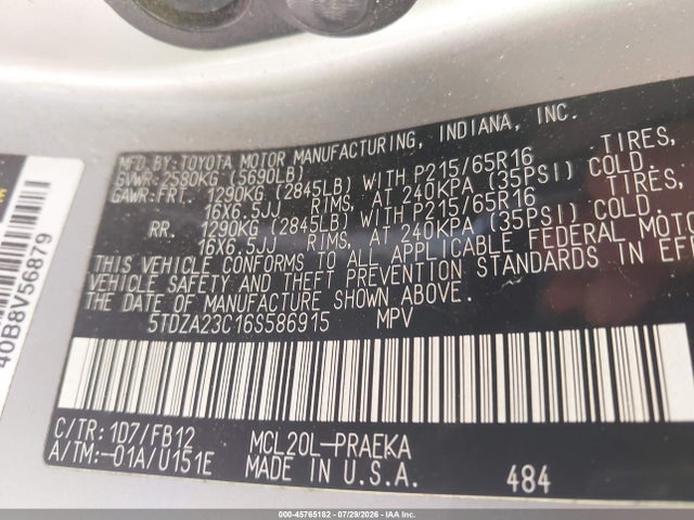 Продаж на аукціоні авто 2006 Toyota Sienna Ce, vin: 5TDZA23C16S586915, номер лоту: 45765182