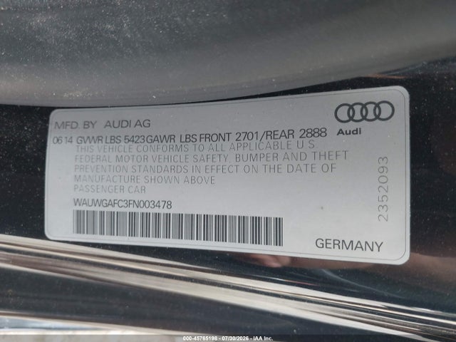 Aukcja sprzedaży 2015 Audi A7 3.0t Premium Plus, vin: WAUWGAFC3FN003478, numer aukcji: 45765198