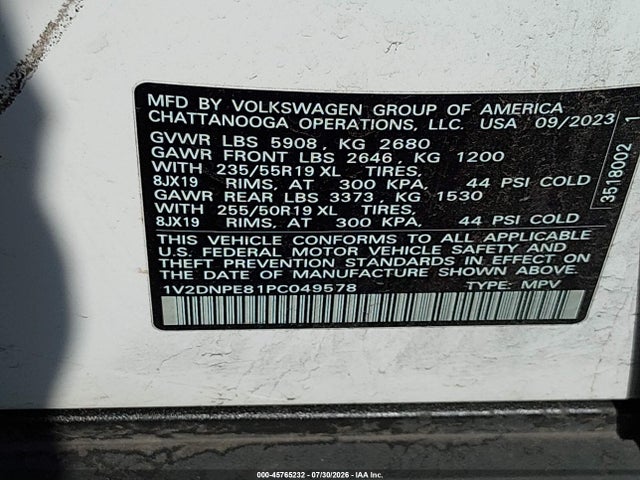 Продажа на аукционе авто 2023 Volkswagen Id.4 Awd Pro, vin: 1V2DNPE81PC049578, номер лота: 45765232