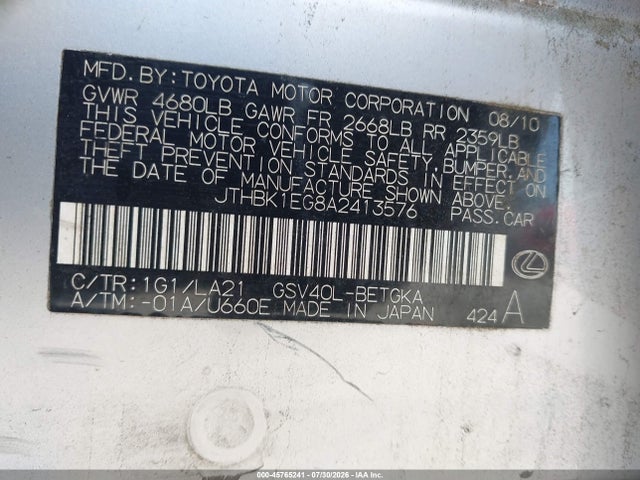 Продаж на аукціоні авто 2010 Lexus Es 350, vin: JTHBK1EG8A2413576, номер лоту: 45765241