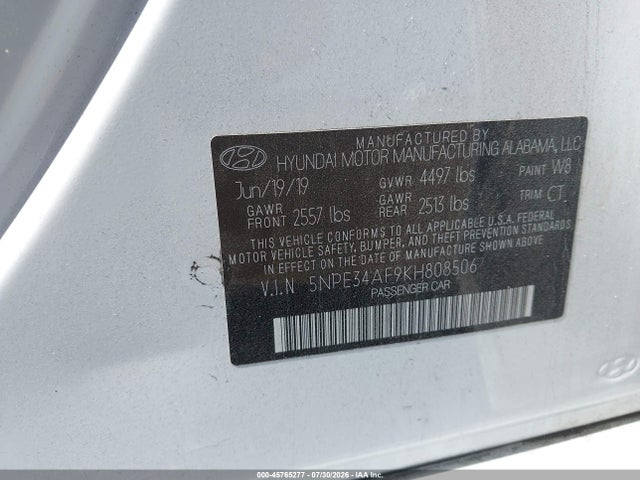 Продаж на аукціоні авто 2019 Hyundai Sonata Sel, vin: 5NPE34AF9KH808506, номер лоту: 45765277