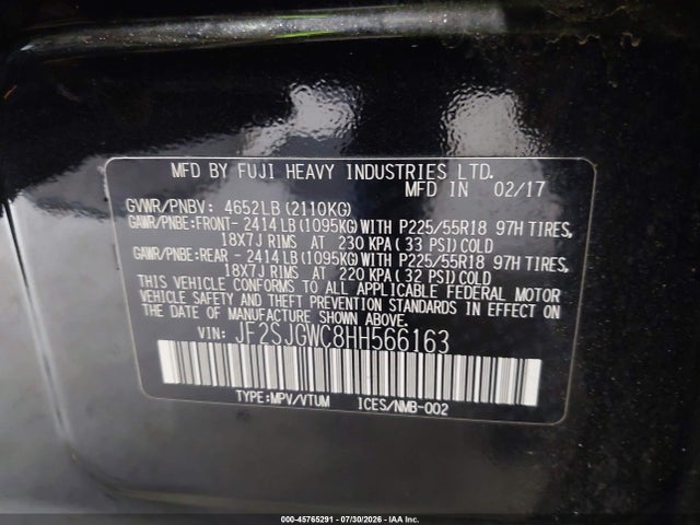 Продажа на аукционе авто 2017 Subaru Forester 2.0xt Touring, vin: JF2SJGWC8HH566163, номер лота: 45765291