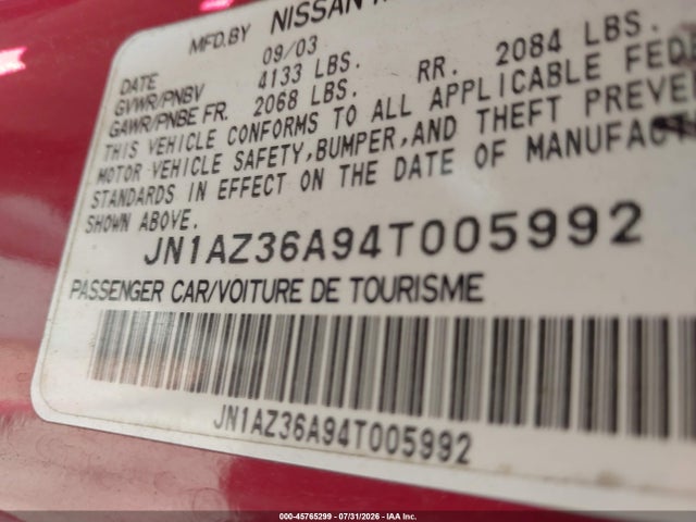 Aukcja sprzedaży 2004 Nissan 350z Roadster, vin: JN1AZ36A94T005992, numer aukcji: 45765299