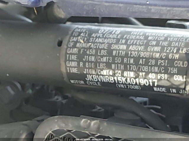 2019 Kawasaki Vn1700 B მანქანა იყიდება აუქციონზე, vin: JKBVNRB15KA019017, აუქციონის ნომერი: 45765304