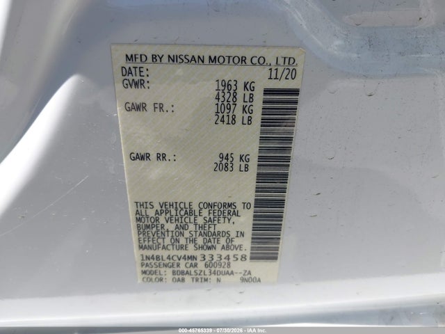1N4BL4CV4MN333458 Nissan Altima Sr Fwd