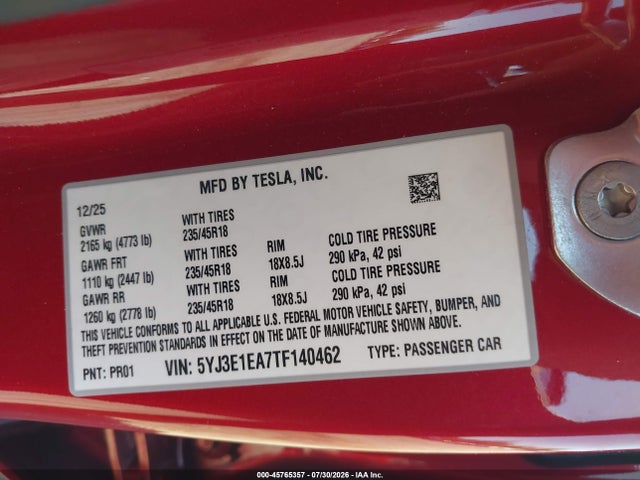 5YJ3E1EA7TF140462 Tesla Model 3 Premium Rear-wheel Drive/rear-wheel Drive