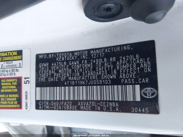 Toyota CAMRY LE 2018 4T1B11HK7JU059103 Image 9