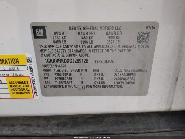 2016 Gmc Acadia Slt-1 მანქანა იყიდება აუქციონზე, vin: 1GKKVRKDXGJ269128, აუქციონის ნომერი: 45765414