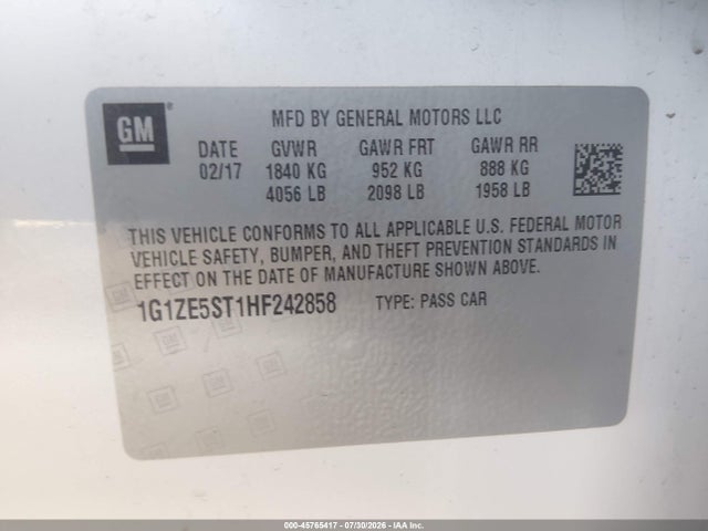 Chevrolet MALIBU 1LT 2017 1G1ZE5ST1HF242858 Image 9