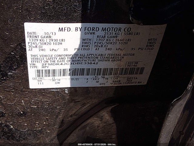 Продаж на аукціоні авто 2013 Ford Edge Sel, vin: 2FMDK4JC3DBE33842, номер лоту: 45765438