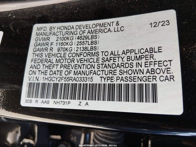 Продаж на аукціоні авто 2024 Honda Accord Hybrid Sport, vin: 1HGCY2F55RA033315, номер лоту: 45765468