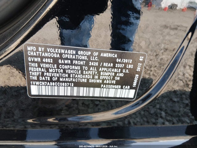Aukcja sprzedaży 2012 Volkswagen Passat 2.0l Tdi Sel Premium, vin: 1VWCN7A38CC083712, numer aukcji: 45765470