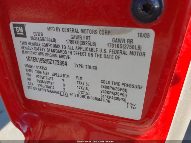 45765485 :رقم المزاد ، 1GTEK19B56Z172894 vin ، 2006 Gmc Sierra 1500 Slt مزاد بيع