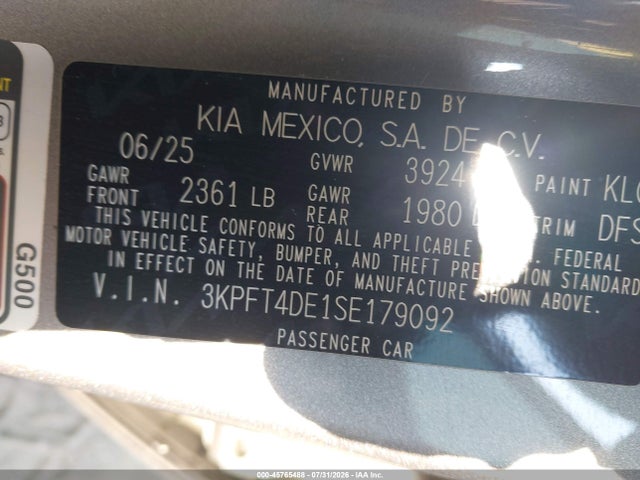 Aukcja sprzedaży 2025 Kia K4 Lxs, vin: 3KPFT4DE1SE179092, numer aukcji: 45765488
