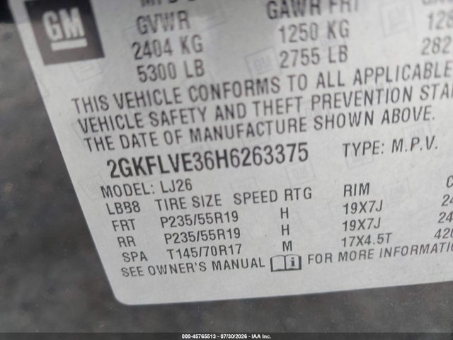 Aukcja sprzedaży 2017 Gmc Terrain Denali, vin: 2GKFLVE36H6263375, numer aukcji: 45765513