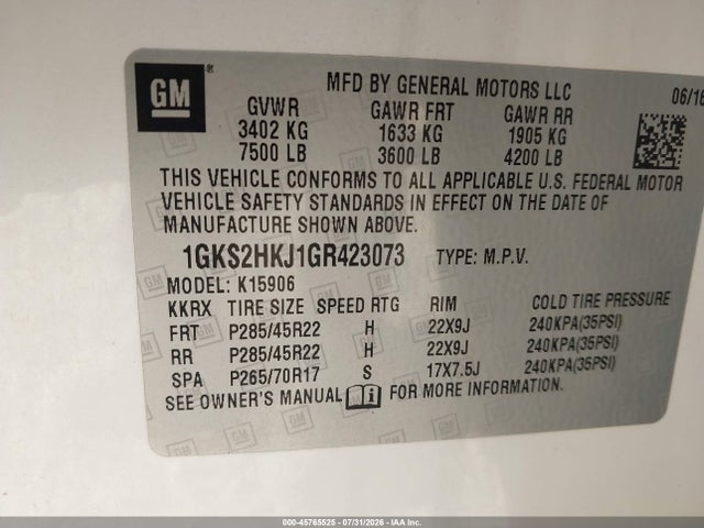 Aukcja sprzedaży 2016 Gmc Yukon Xl Denali, vin: 1GKS2HKJ1GR423073, numer aukcji: 45765525