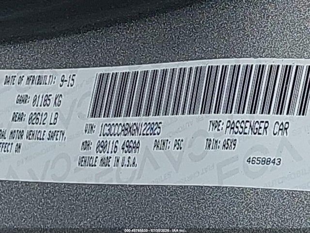 Aukcja sprzedaży 2016 Chrysler 200 Limited, vin: 1C3CCCABXGN122825, numer aukcji: 45765530
