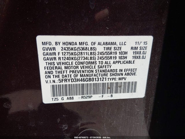 Продаж на аукціоні авто 2016 Acura Mdx Technology   Acurawatch Plus Packages/technology Package, vin: 5FRYD3H46GB013121, номер лоту: 45765573