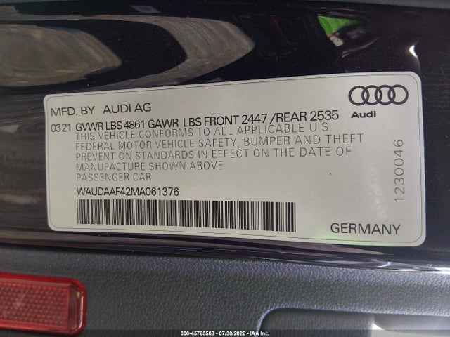 Продаж на аукціоні авто 2021 Audi A4 Premium 45 Tfsi S Line Quattro S Tronic, vin: WAUDAAF42MA061376, номер лоту: 45765588