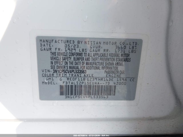 Aukcja sprzedaży 2023 Nissan Kicks Sv Xtronic Cvt, vin: 3N1CP5CV4PL533563, numer aukcji: 45765614