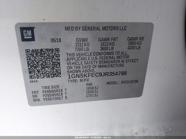 1GNSKFEC9JR354788 Chevrolet Tahoe Commercial Fleet