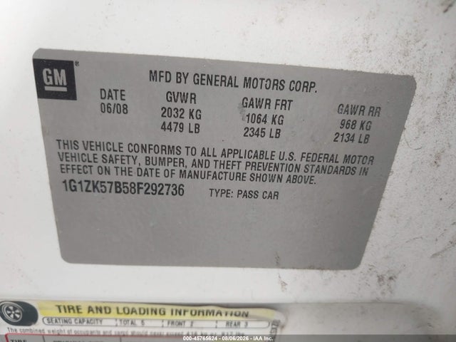 Aukcja sprzedaży 2008 Chevrolet Malibu Ltz, vin: 1G1ZK57B58F292736, numer aukcji: 45765624