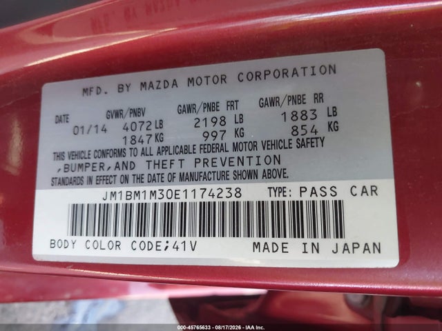 Aukcja sprzedaży 2014 Mazda Mazda3 S Grand Touring, vin: JM1BM1M30E1174238, numer aukcji: 45765633