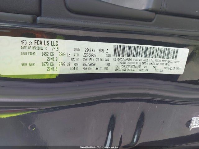 Продажа на аукционе авто 2015 Jeep Grand Cherokee Altitude, vin: 1C4RJFAG3FC940237, номер лота: 45765650
